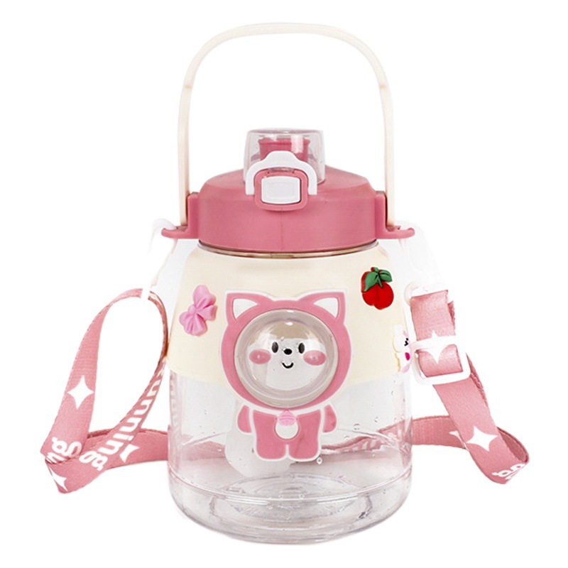 Los niños gran vientre taza espacio Cápsula de dibujos animados de gran capacidad sellada paja del hogar estudiante taza de agua portátil lindo taza de agua