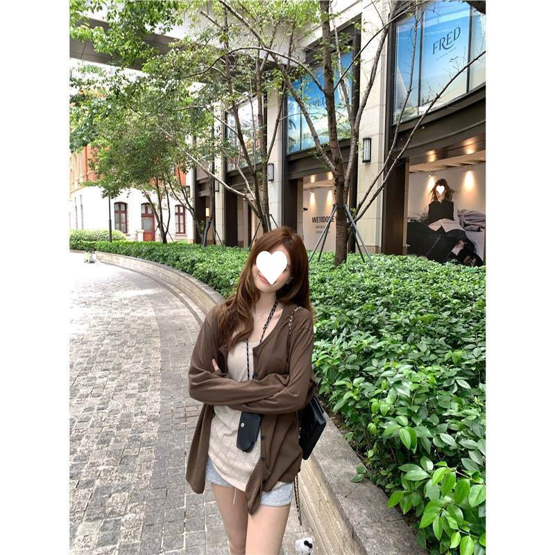 咖色防晒开衫设计感微透吊带套装女夏新款慵懒风宽松显瘦两件套|undefined