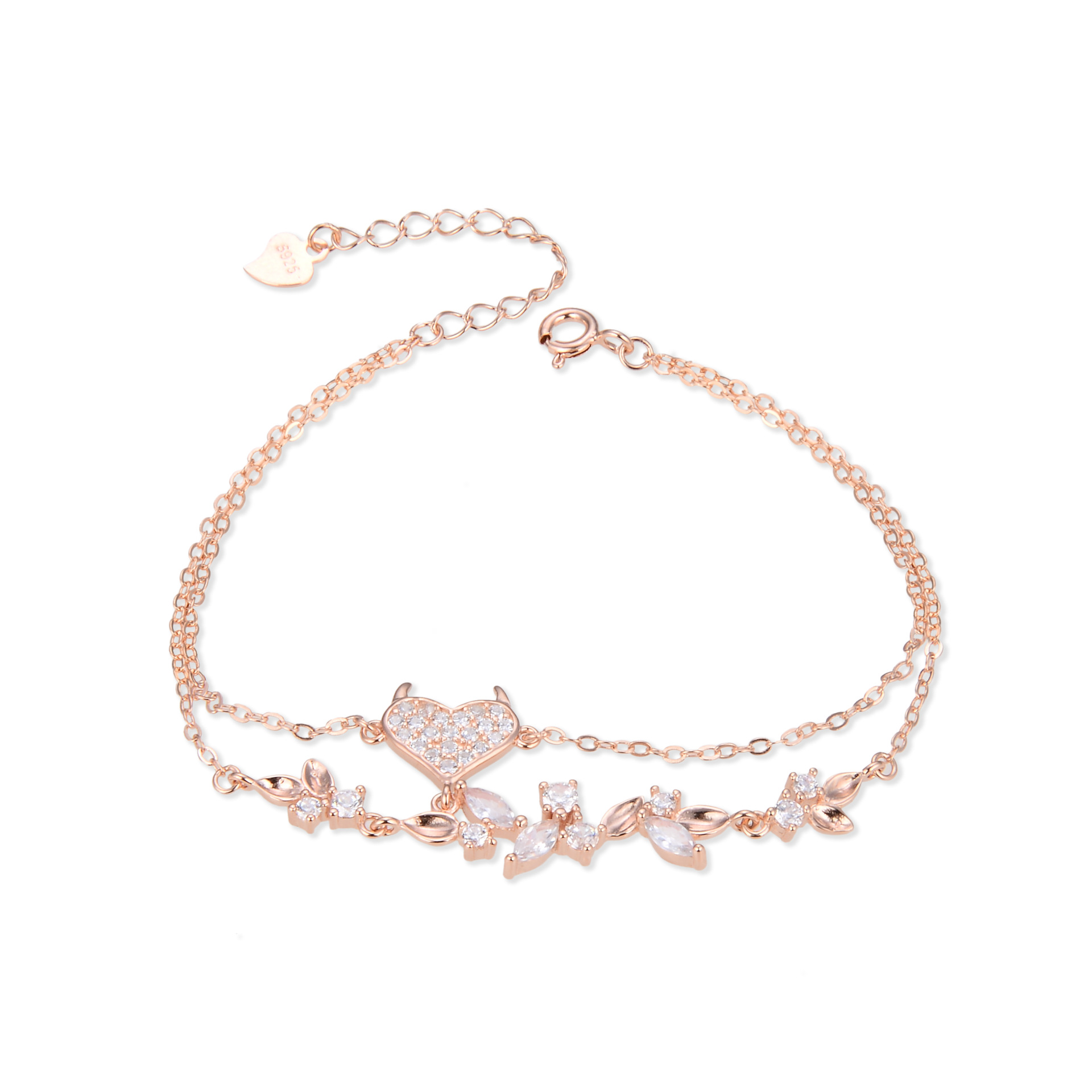 925 plata esterlina amor diamante oro rosa doble capa pulsera de las mujeres de alto grado ins luz de lujo nicho diseño novias pulsera