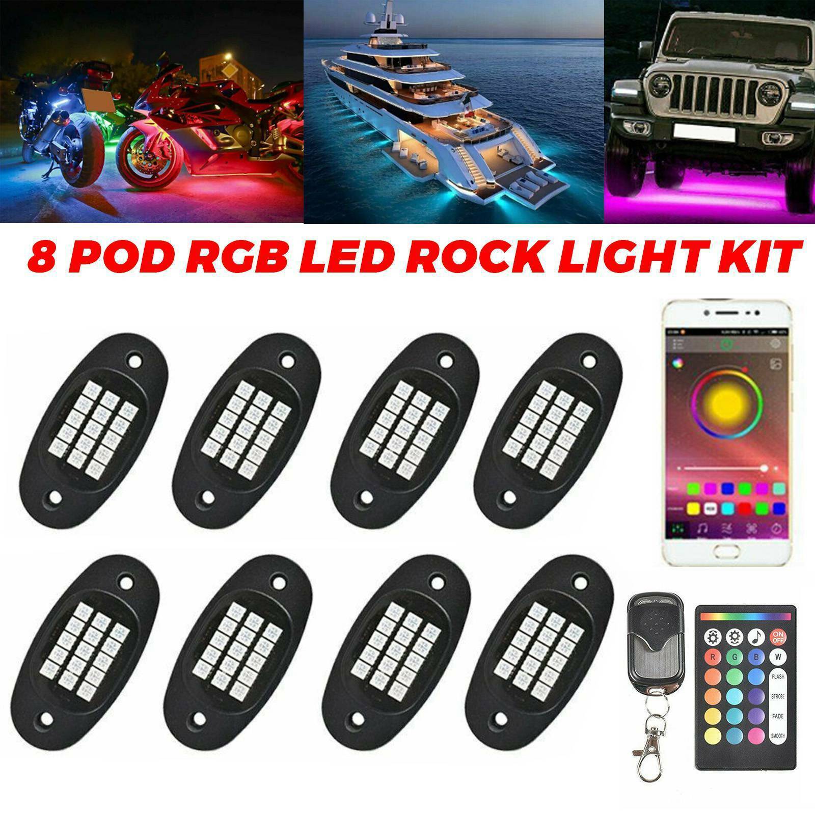 Un remolque de ocho luces de chasis tres modos de control de luces de chasis RBG un remolque de ocho luces de chasis RBG atmósfera cubierta control Bluetooth