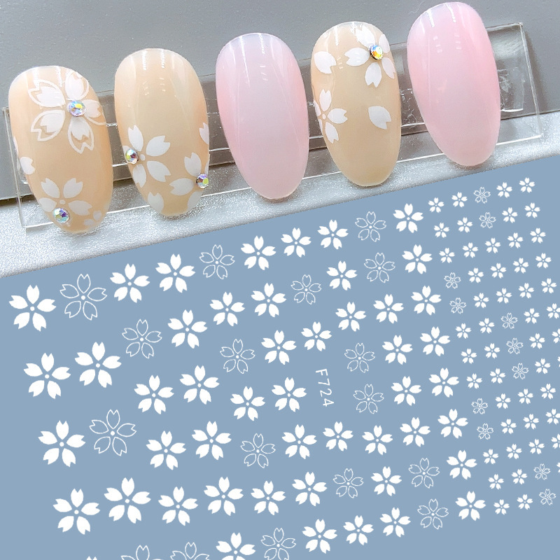 Spring Limited Style Cherry Blossom Peach Blossom Hinge Sticker Pure White Cherry Blossom Fresh Style Girl's Nail Art Decal Adhesive
