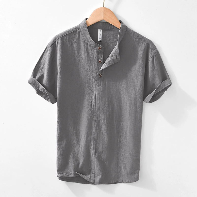 L149 Старая складка льняная футболка с короткими рукавами из пяти рукавов свободная дышащая хлопчатобумажная повседневная рубашка