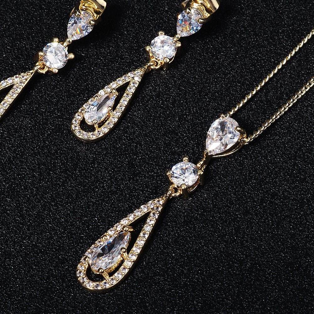 Fashion Zircon Pendant Long Drop-shaped Necklace Earrings Set Wholesale Nihaojewelry display picture 4