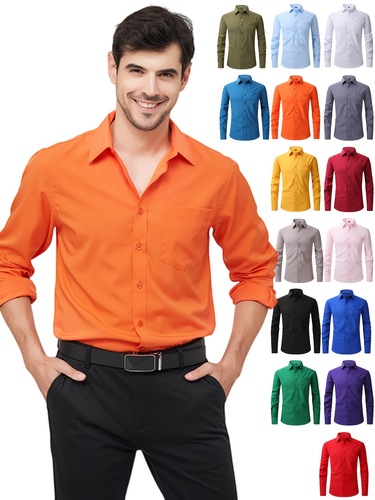 Regular Fit Wrinkle Free Solid Color Business Shirts' Cross-border