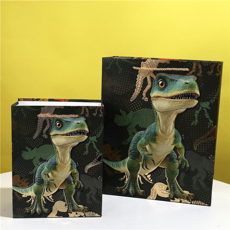 Cartoon white cardboard dinosaur gift tote bag in stock, Tyrannosaurus rex paper gift bag Cartoon white cardboard dinosaur gift tote bag in stock, Tyrannosaurus rex paper gift bag