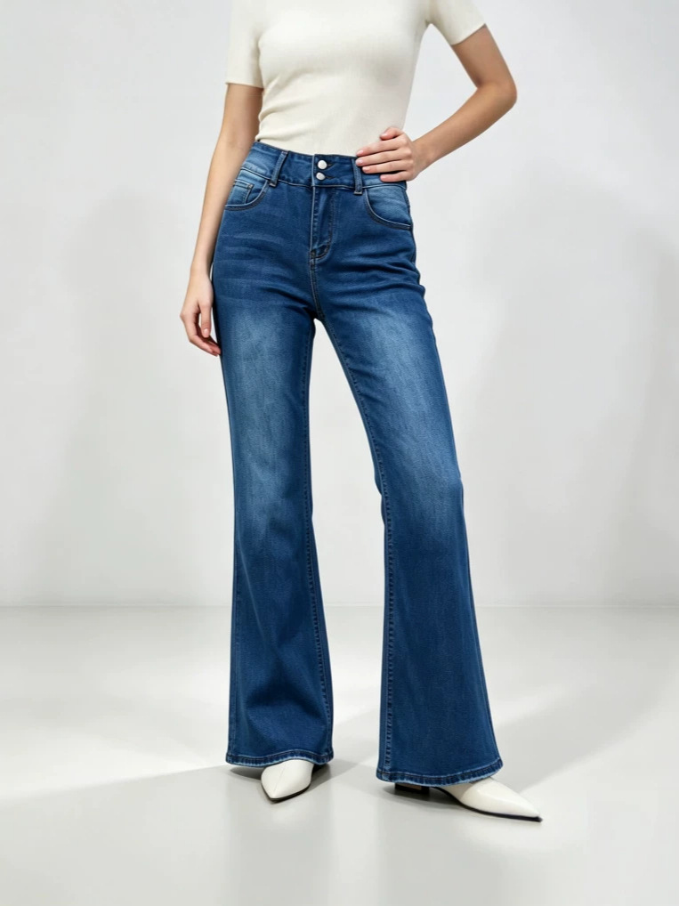 Jeans Acampanados para Mujer de Denim Elástico de Cintura Alta y Alta Elasticidad