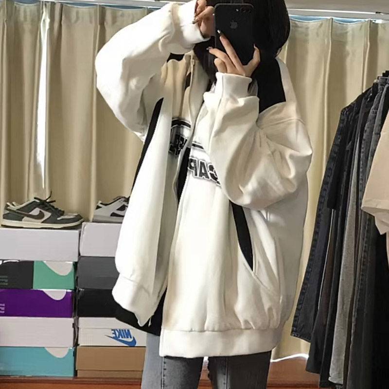 (2개) INS NATIONAL FASHION AMERICAN STYLE RETRO LAPEL CARDIGAN 스웨터 여성의 가을 새로운 느슨한 캐주얼 커플 학생 프라이드 스트리트 재킷