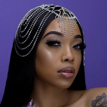 时尚跨境头饰 夸张多层流苏发链 欧美气质奢华水钻发箍Hair chain