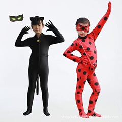 瓢虫少女衣服雷迪cos服装成人儿童黑猫瓢虫角色扮演假发腰包眼罩