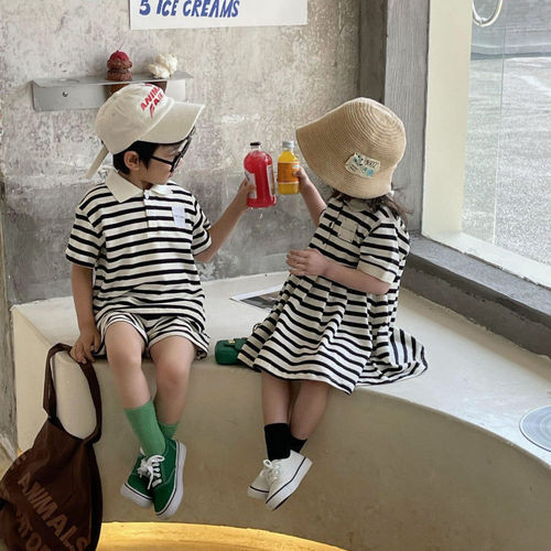 Boys' and Girls' Summer Polo Shirts, Short-Sleeved Shorts, Sets, Dresses, Baby Fashion Sibling Sets, Brother and Sister Outfits