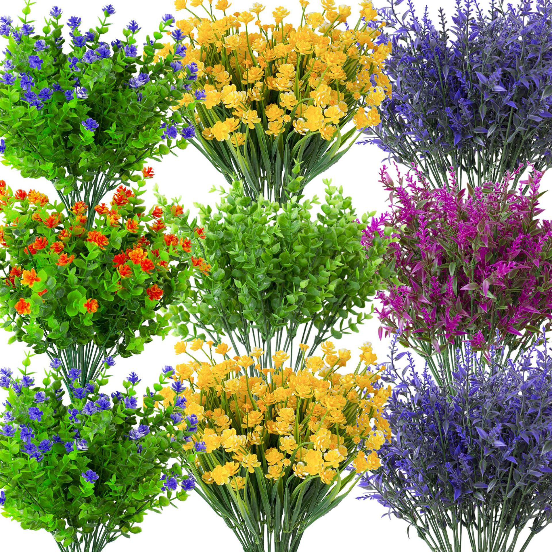 아마존 뜨거운 판매 조합 가짜 꽃 봄과 여름 혼합 인공 꽃 홈 거실 꽃병 꽃 배열 장식 녹색 식물