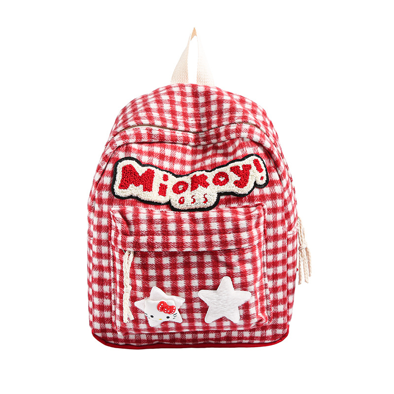Cross-Border Red Plaid Backpack Japanese Cute Backpack Autumn New Tutoring Bag Large Capacity Student School Bag