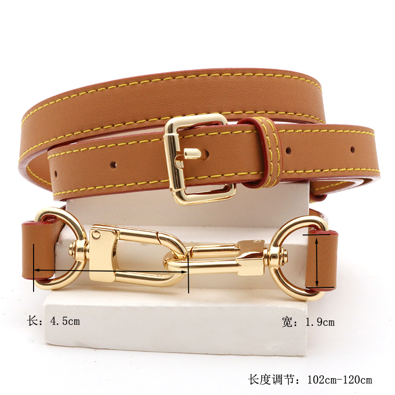 Premium cowhide dark honey color 1.9cm shoulder strap gold buckle