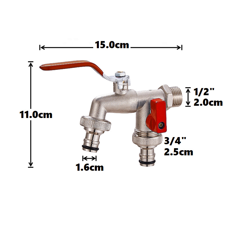 Cross-border exclusive gardening double water outlet zinc alloy faucet, one in and two out double pacifier, belt faucet [red] full figure