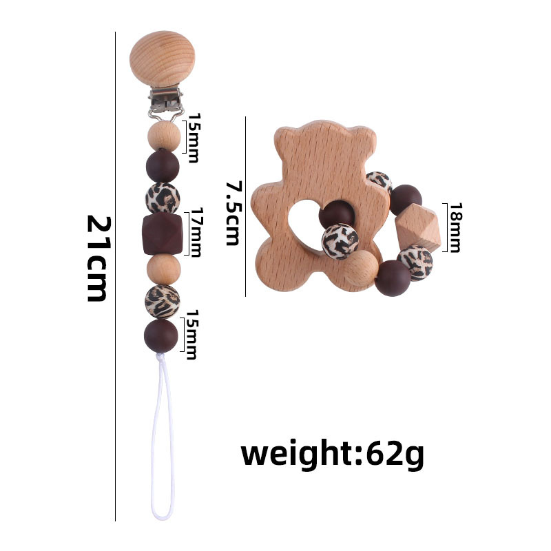 Bebé DIY creativo haya chupete clip pezón Cadena de leopardo perlas silicona Beech animal juguete teether palo