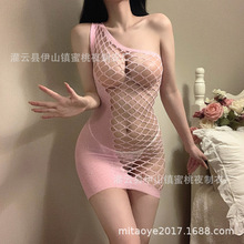 情趣内衣火辣闪亮烫钻网衣裙性感透明大网眼包臀连衣裙睡衣代发
