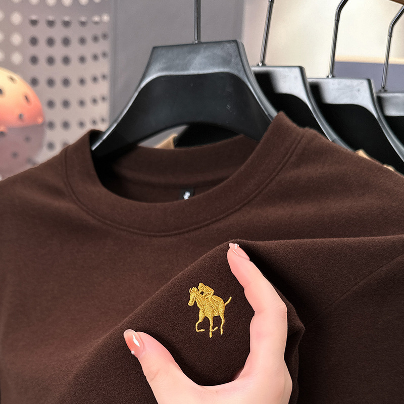 펜슨 롱 드 벨벳 베이스 셔츠 남성 속옷 가을과 겨울 하프 하이 칼라 중년 자수 티셔츠 남성용 따뜻한 탑