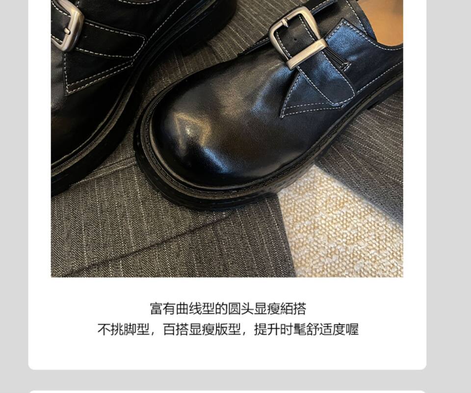 Giày lười nữ da lộn cổ điển đế dày gót vừa mũi tròn phối khóa nhỏ — màu đen chi tiết 5