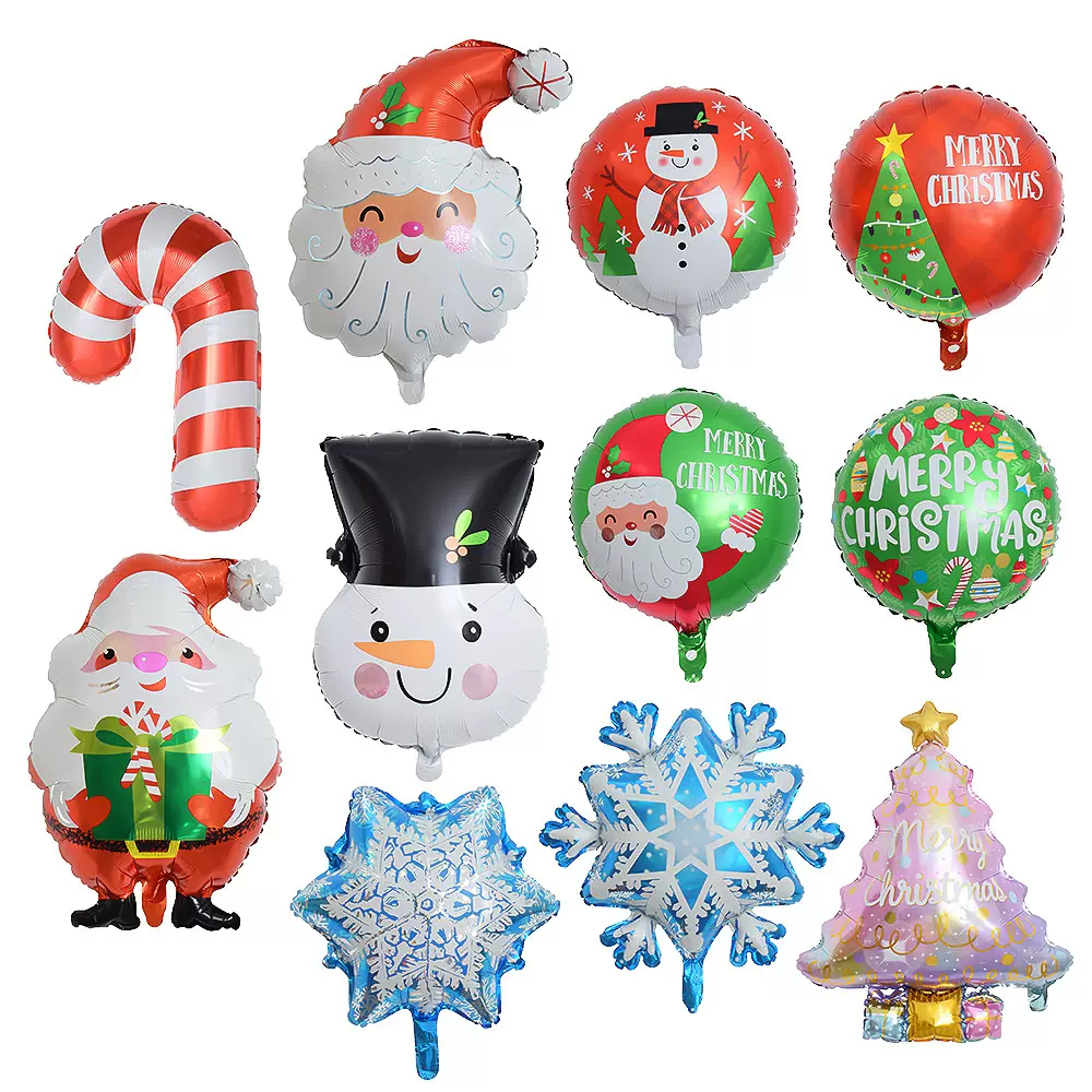 圣诞新款拐杖老人投雪花铝膜气球 圣诞节派对装饰布置雪人气球