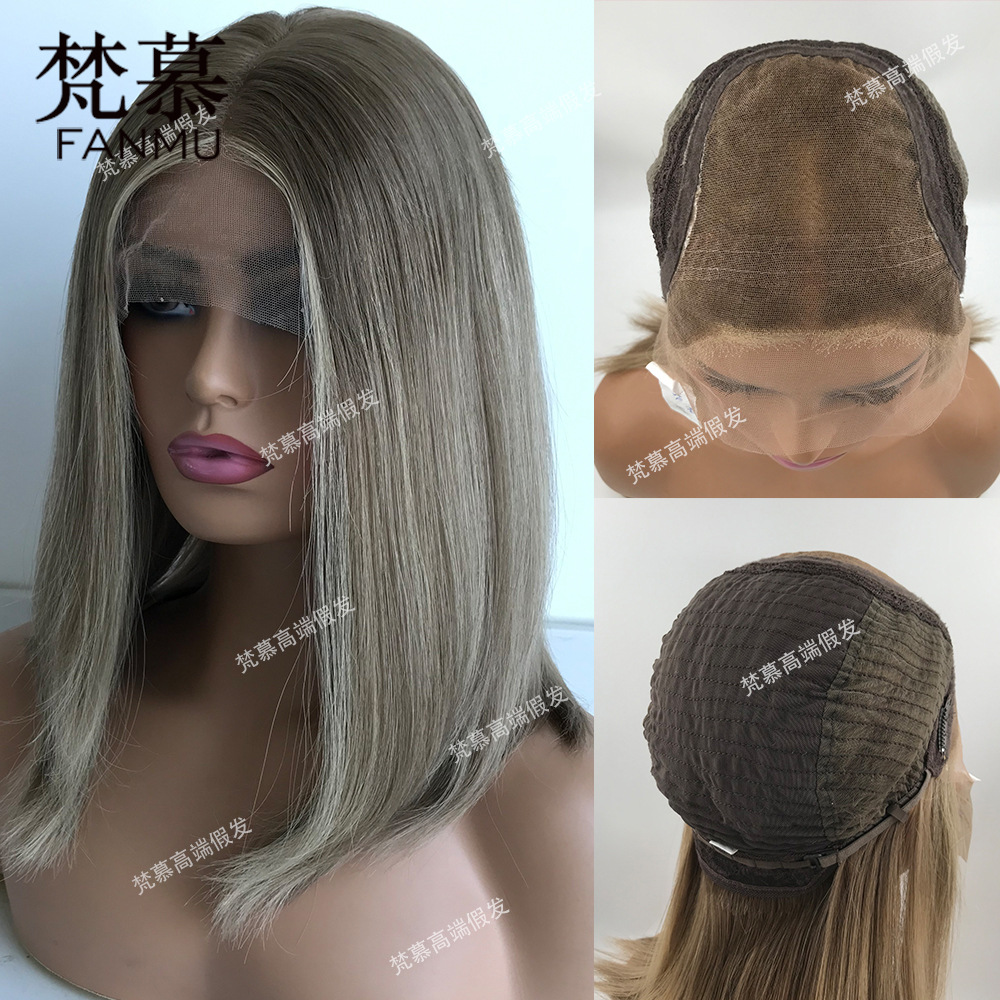 Real Hair Silk Transparent Lace Wig Shoulder Length Jewish Hair European White Hair Wig Advanced Hair Dyeing Process