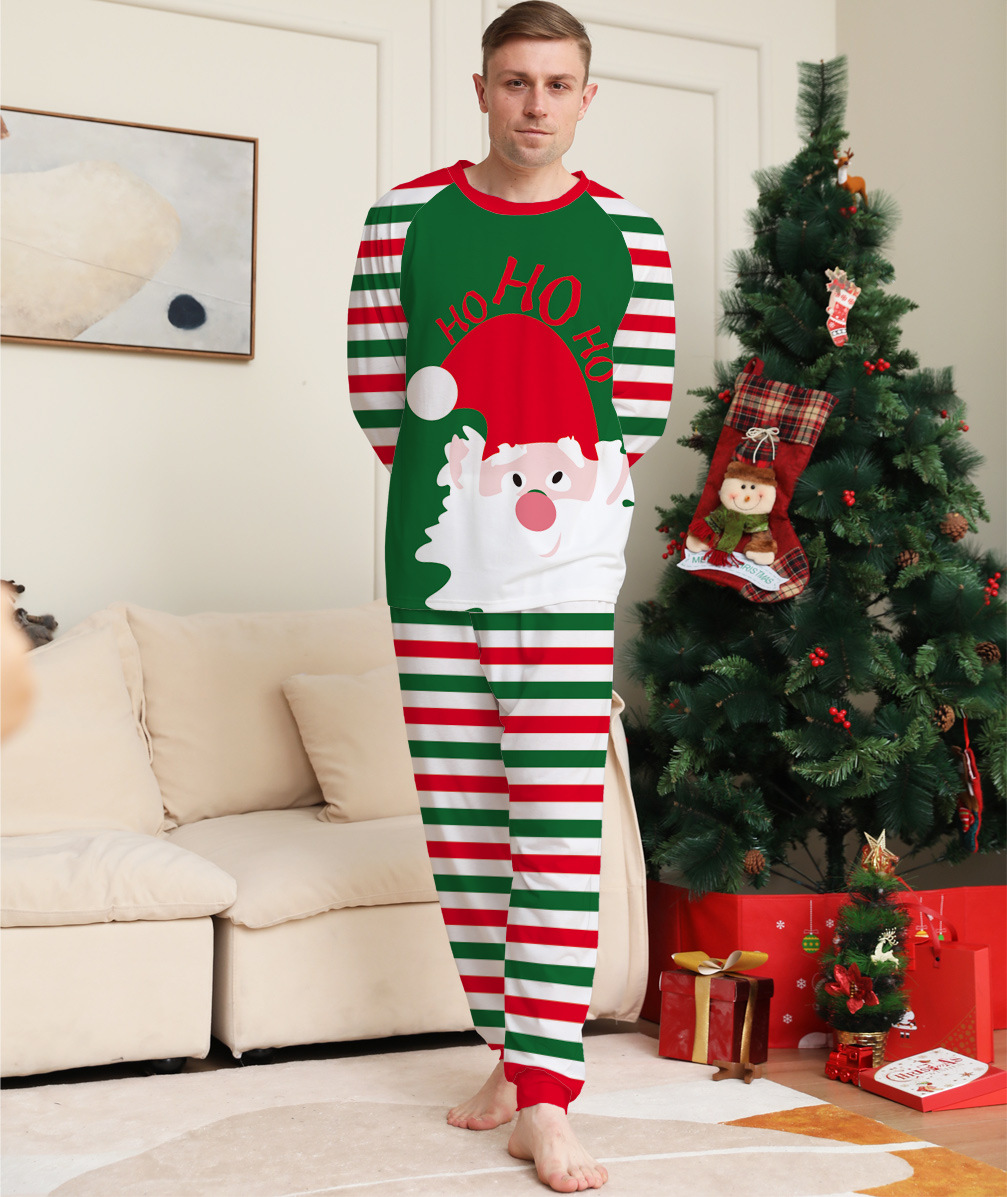 Mode Weihnachtsmann Streifen Baumwolle Drucken Hosen-sets Freizeithosen Kapuzenpullover Familie Passenden Outfits display picture 2