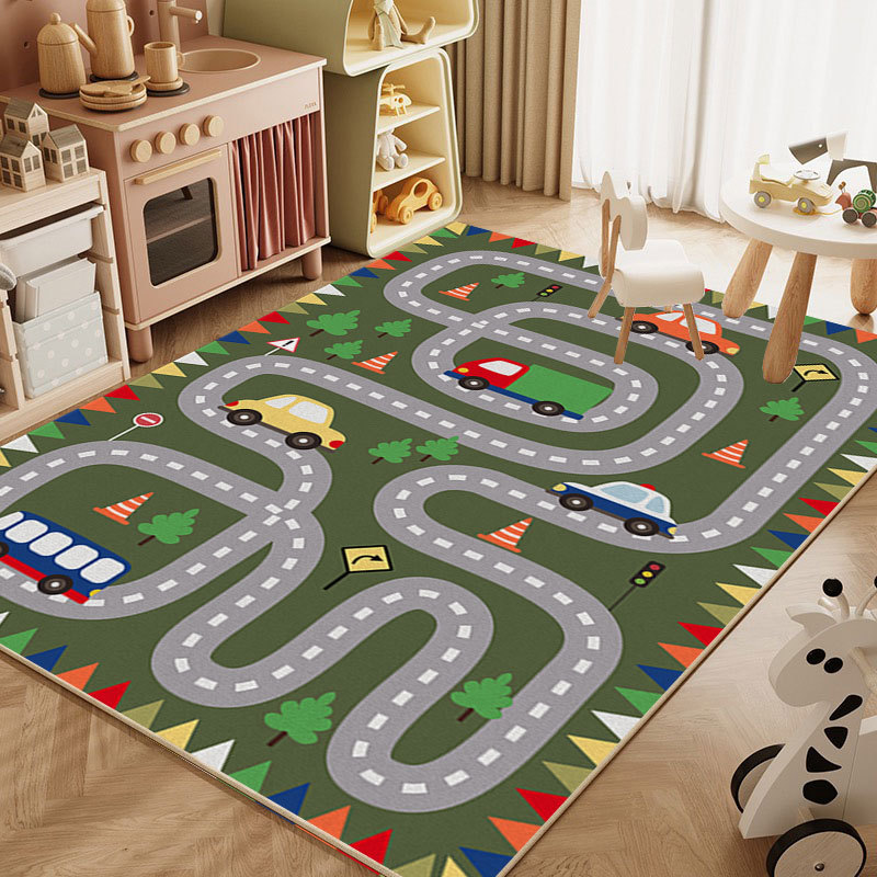 Cartoon Children's Room Carpet Traffic Track Parking Lot Crystal Velvet Carpet Educational Game Carpet Cross-Border Dropshipping
