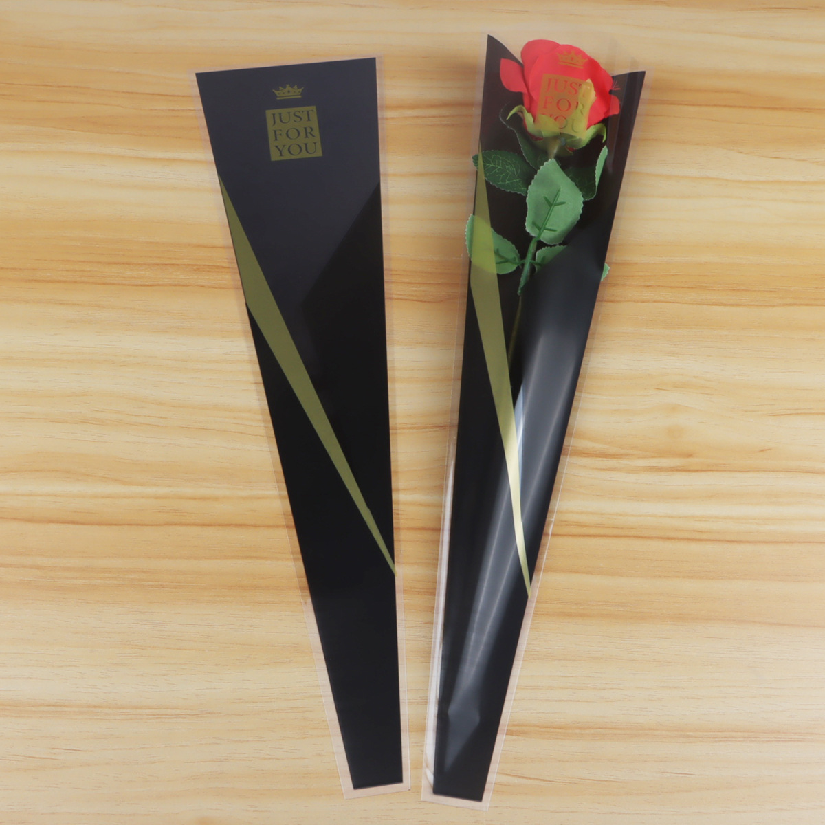 Bolsa de Plástico OPP para Ramo de Flores con Diseño de Corona y Rosa Individual para el Día de San Valentín, Venta al por Mayor