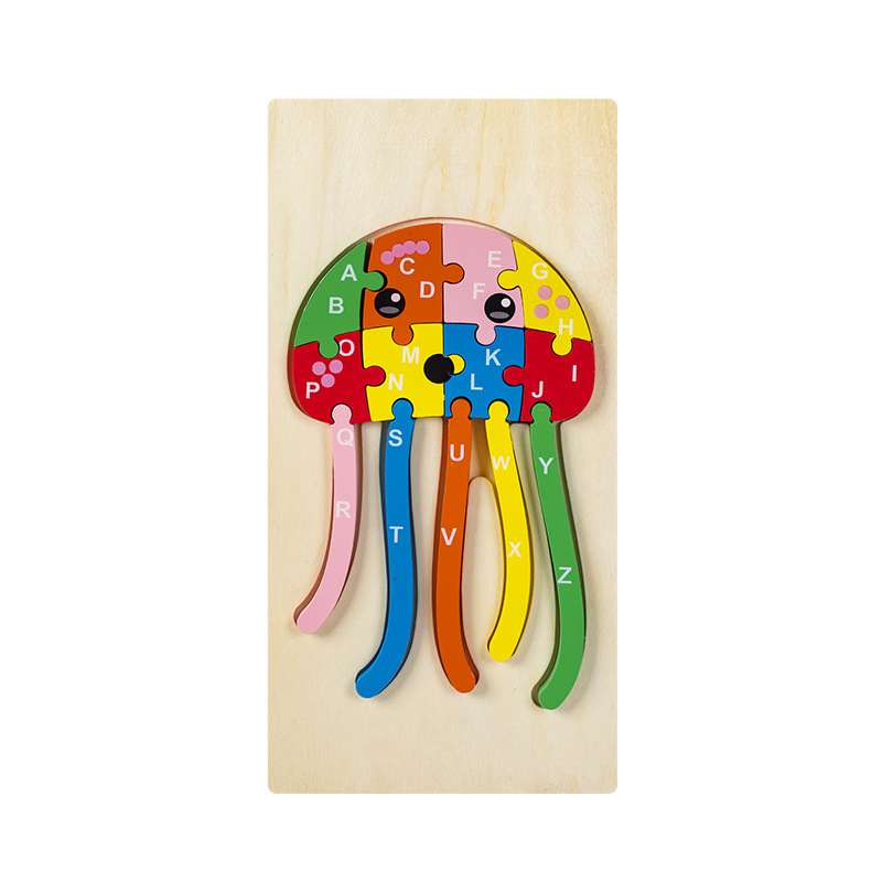 Rompecabezas para niños transfronterizos Animales cognitivos digitales dibujos animados rompecabezas tridimensional educación temprana para bebés iluminación juguetes de madera al por mayor