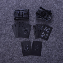 厂家创意个性扑克牌方形派对金箔土豪纯黑色扑克德州全塑料金银款