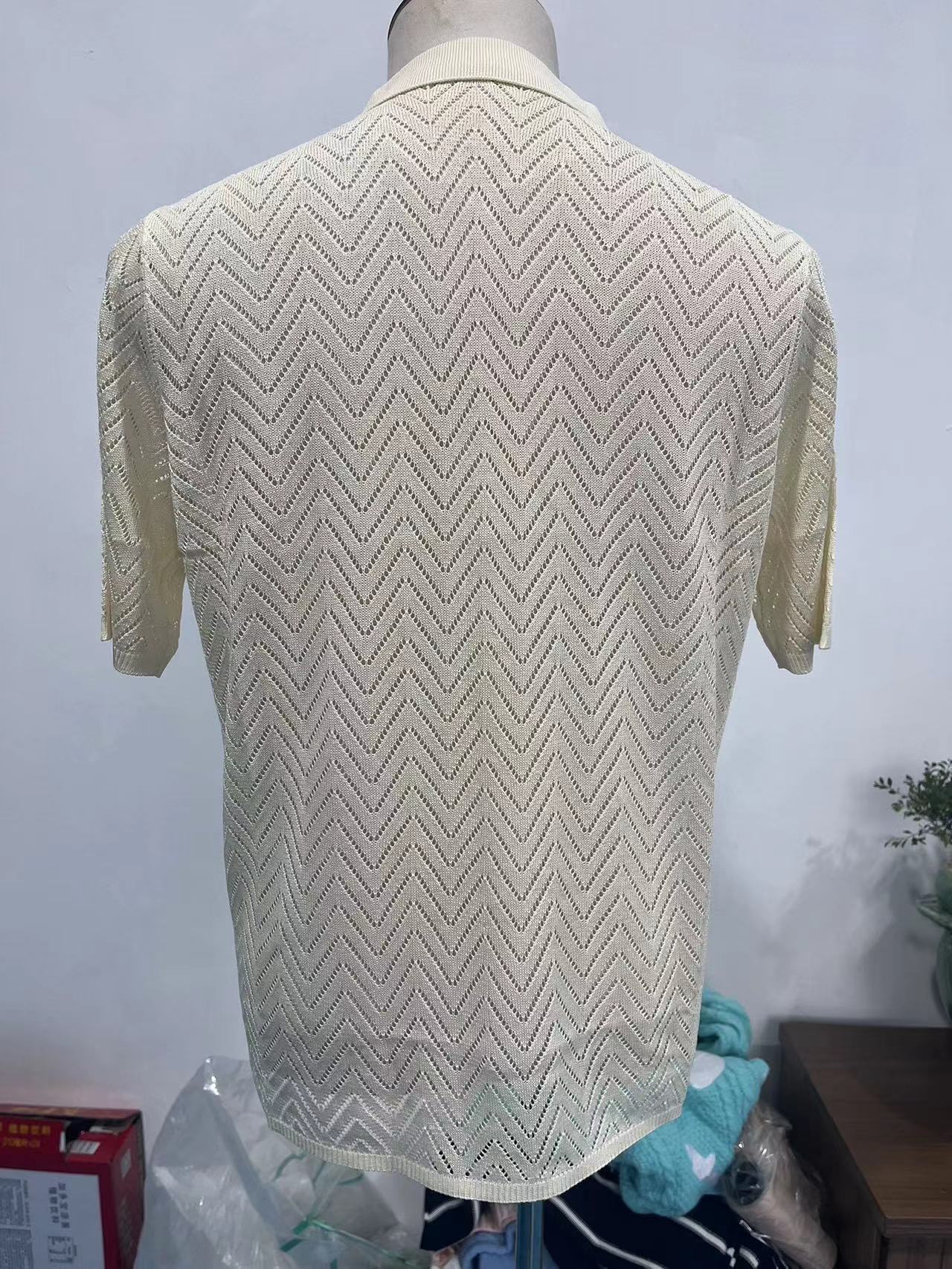 Summer New European And American Casual Knitted Short-sleeve Shirt, Cardigan, Solid Color Hollow Top Men's Clothing_voghion.com