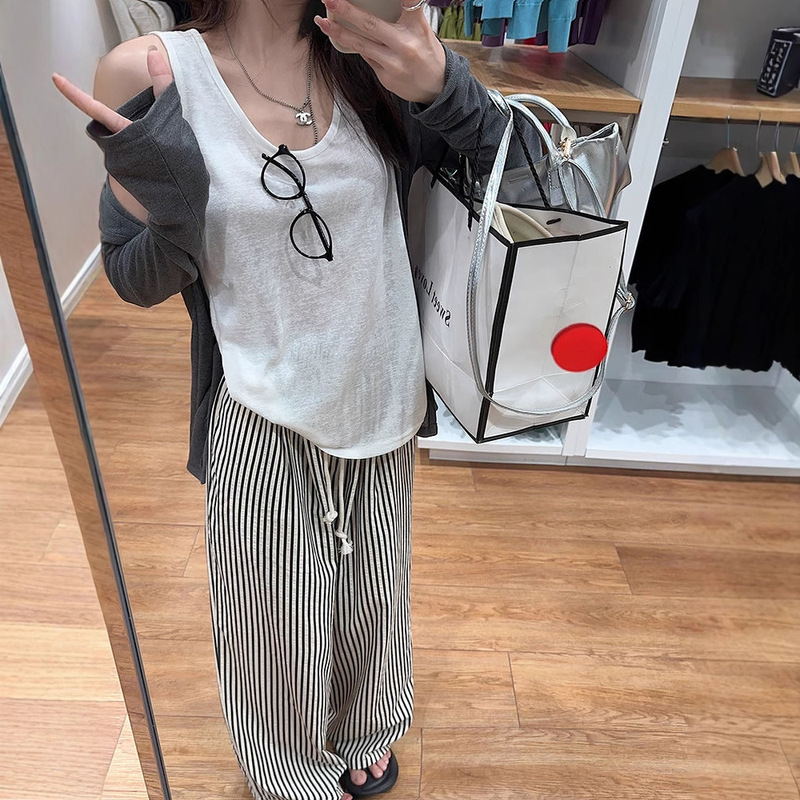 White I-shaped Sports Camisole Women's Summer Inner and Outer Wear Loose Base Sleeveless Top Solid Color Lazy Style