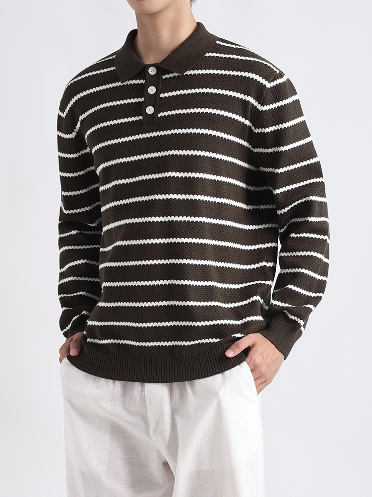 La ropa de hombre de estilo antiguo suéter de piña para hombre lujoso camiseta polo de manga larga de lujo camiseta de punto con solapa