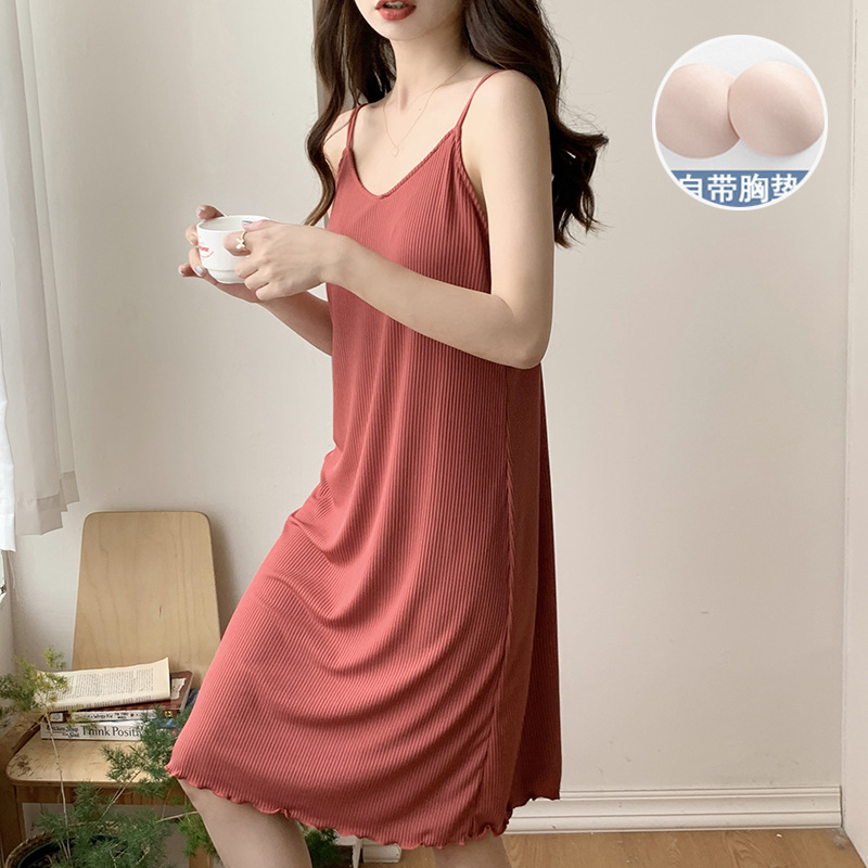 Verano sexy back Correa Camisón con almohadilla de pecho chica delgada lindo estudiante color sólido flojo dulce desgaste del hogar