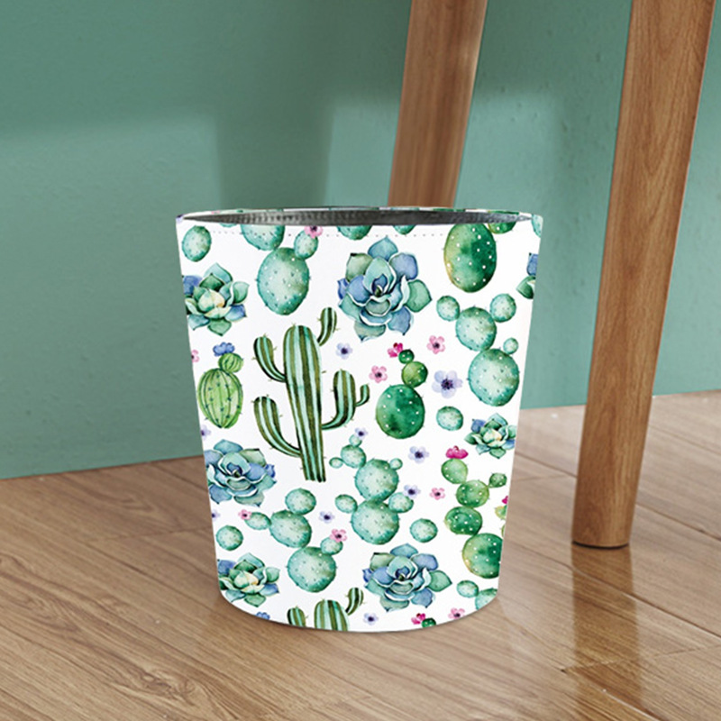 Amazon TEMU Leather Trash Bin Home Living Room Large Round Creative Coverless Trash Bin Factory Wholesale