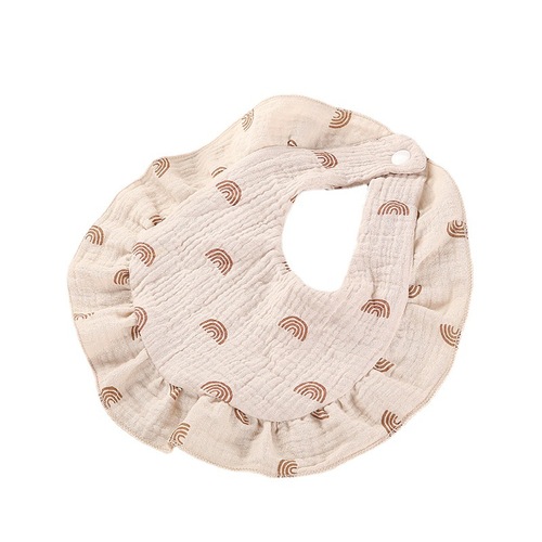 European and American cross-border baby pure cotton bibs printed cherry rainbow ruffled baby bib cotton gauze bib 