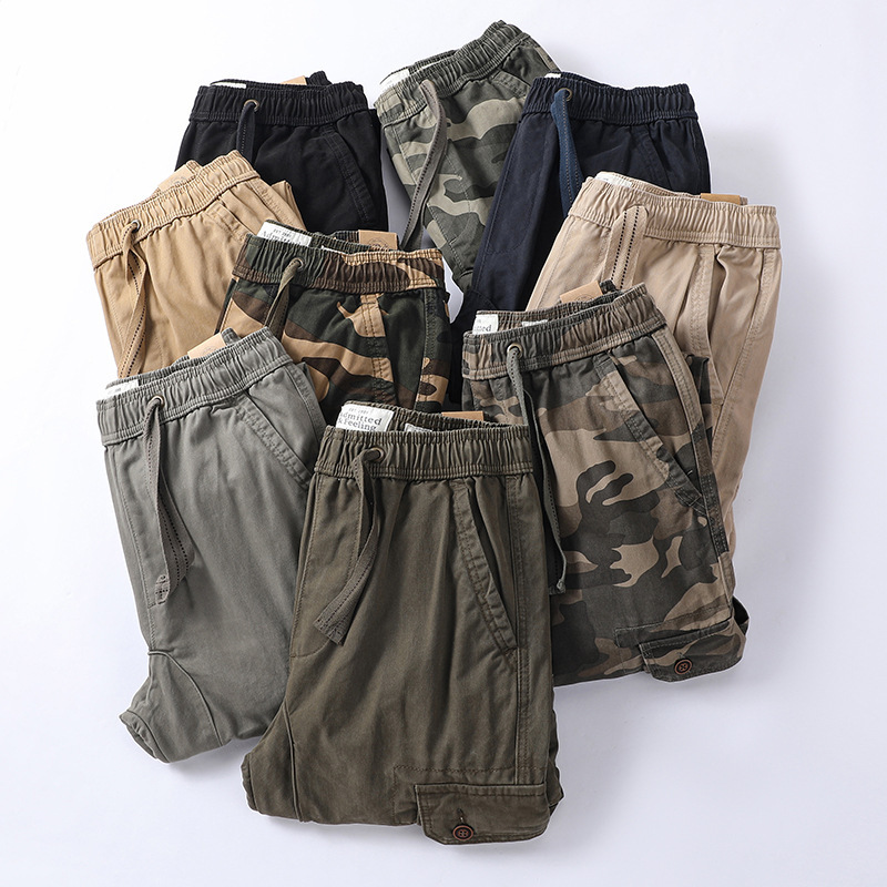 American Retro Men's Camouflage Workwear Casual Sports Large Size Men's Pants Elastic Cotton Washed Long Pants Jogging Loose Fit