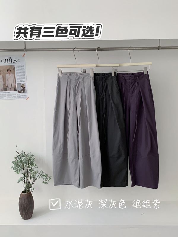 布小九鱼骨纹褶皱裤2025秋季新款宽松休闲简约百搭抽绳慵懒阔腿裤|undefined