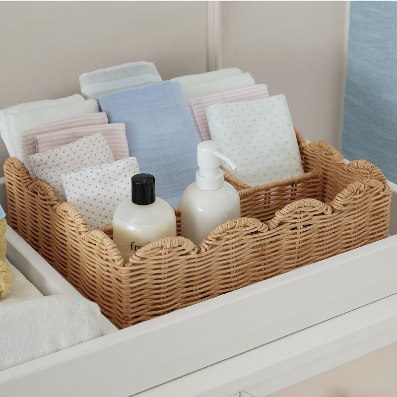 Cesta de almacenamiento de tejido de caña real de gran capacidad de escritorio cosméticos de gran capacidad de almacenamiento de cestas de comida de cocina