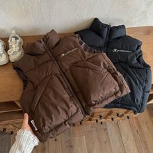 儿童棉袄马甲立领加厚上衣春夏洋气坎肩女宝外套棉衣工装大口袋