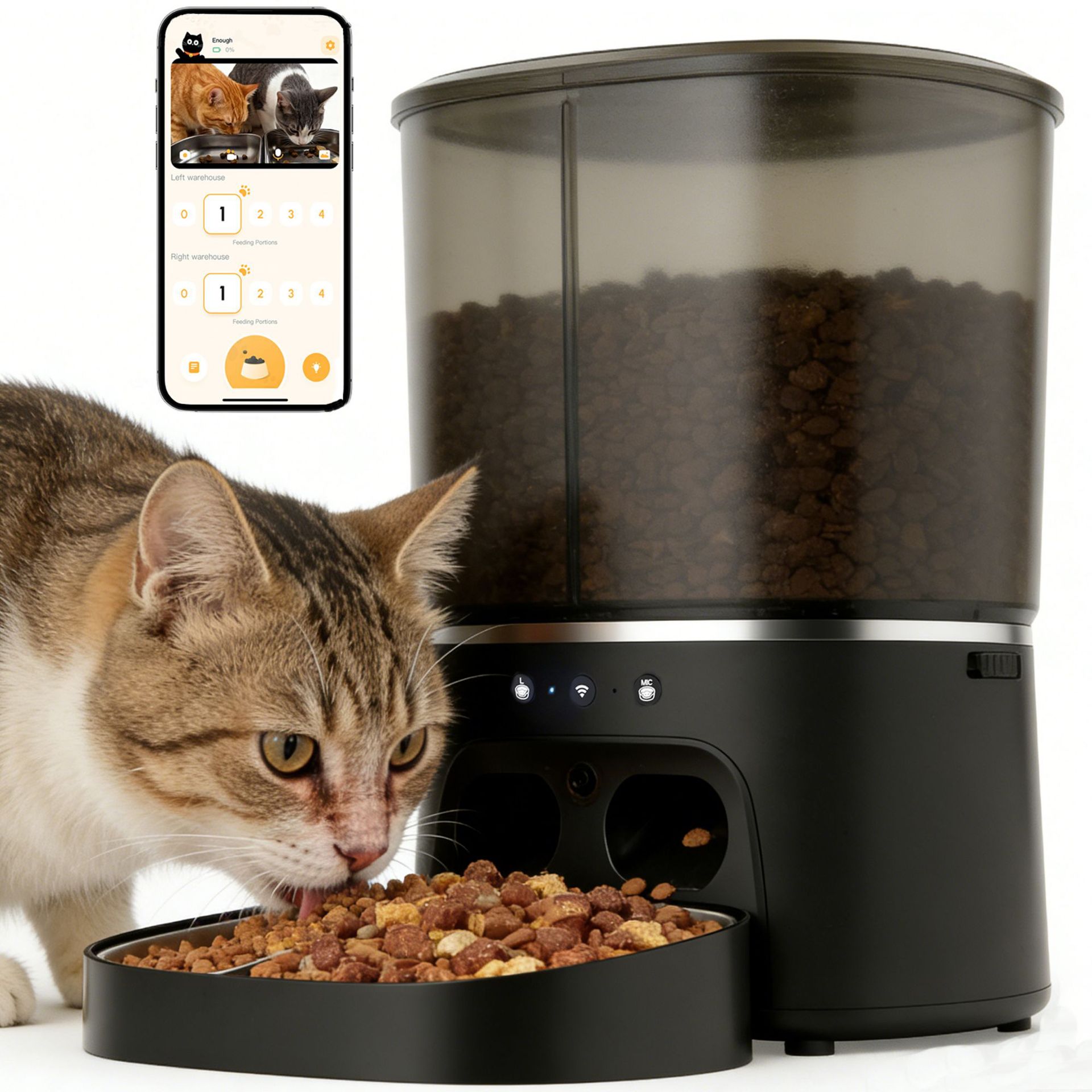 猫猫多碗自动喂食器智能涂鸦视频远程猫狗餐食分配器8L多猫宠物用