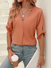 R 31443 Rolled sleeve V-neck shirt ������ V�����
