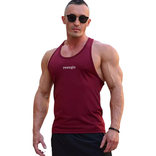 YOUNGLA Running Fitness Tank Top Loose Fit Breathable Elastic Muscle Giant Weightlifting Tank Top