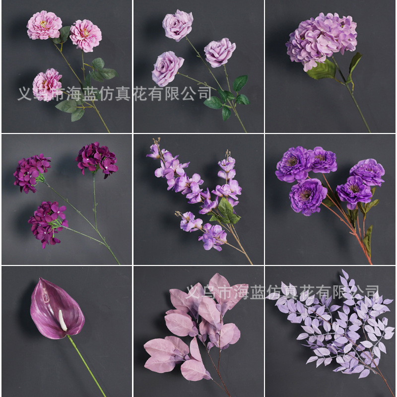 紫色仿真花婚慶用品花藝婚禮地排插花T台裝飾假花道具紫色洋牡丹