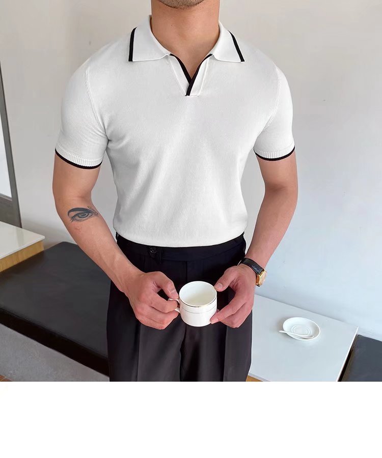 315g Weight Short Sleeve Sleeve Length Polyester Fabric Type Regular Top Length Casual Occasion Shirt Collar Neckline Slim Fit Type Stripe Pattern Summer Season Men's Gender Patchwork Design British Style Style Men's Stripe Patchwork  Shirt Men's Clothing 15