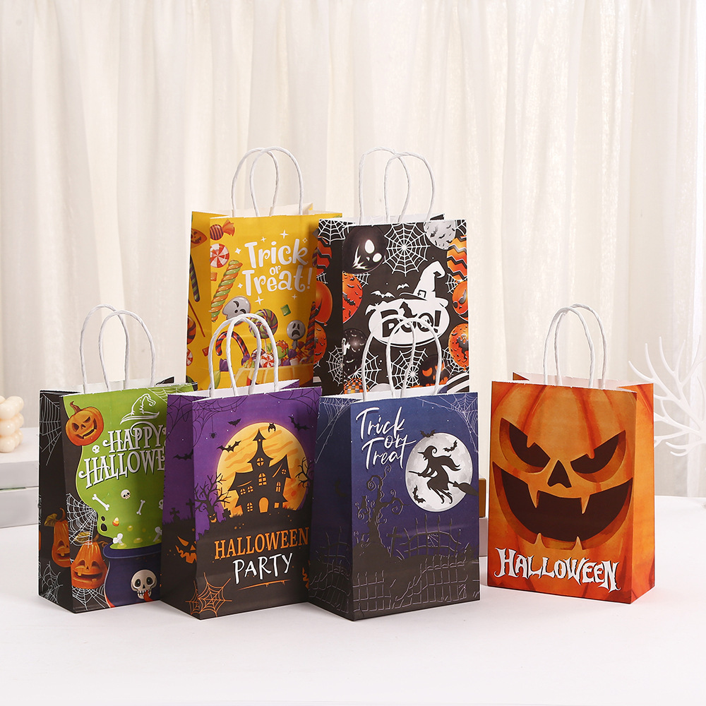 印花礼品袋节日外卖袋万圣节纸袋 牛皮纸购物袋 派对礼物手提袋
