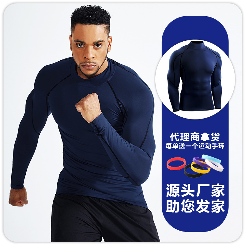 Playera de Compresión de Manga Larga para Hombre de Mezcla Sintética de Secado Rápido para Fitness