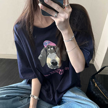 超爱的狗头可做情侣装喔 可爱小狗印花宽松圆领T恤女
