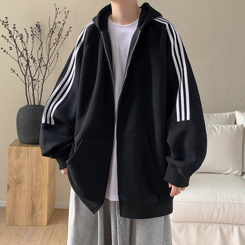 American Cardigan Zipper Casual Hooded Sweatshirt Jacket Men's Trendy Brand Spring and Autum 2025 New Stripesd Versatile Top