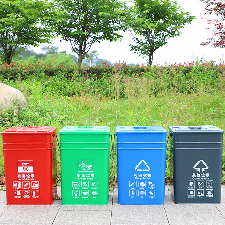 30升手提铁皮垃圾桶 方形户外果皮桶 新农村大号手提环卫圆油漆桶