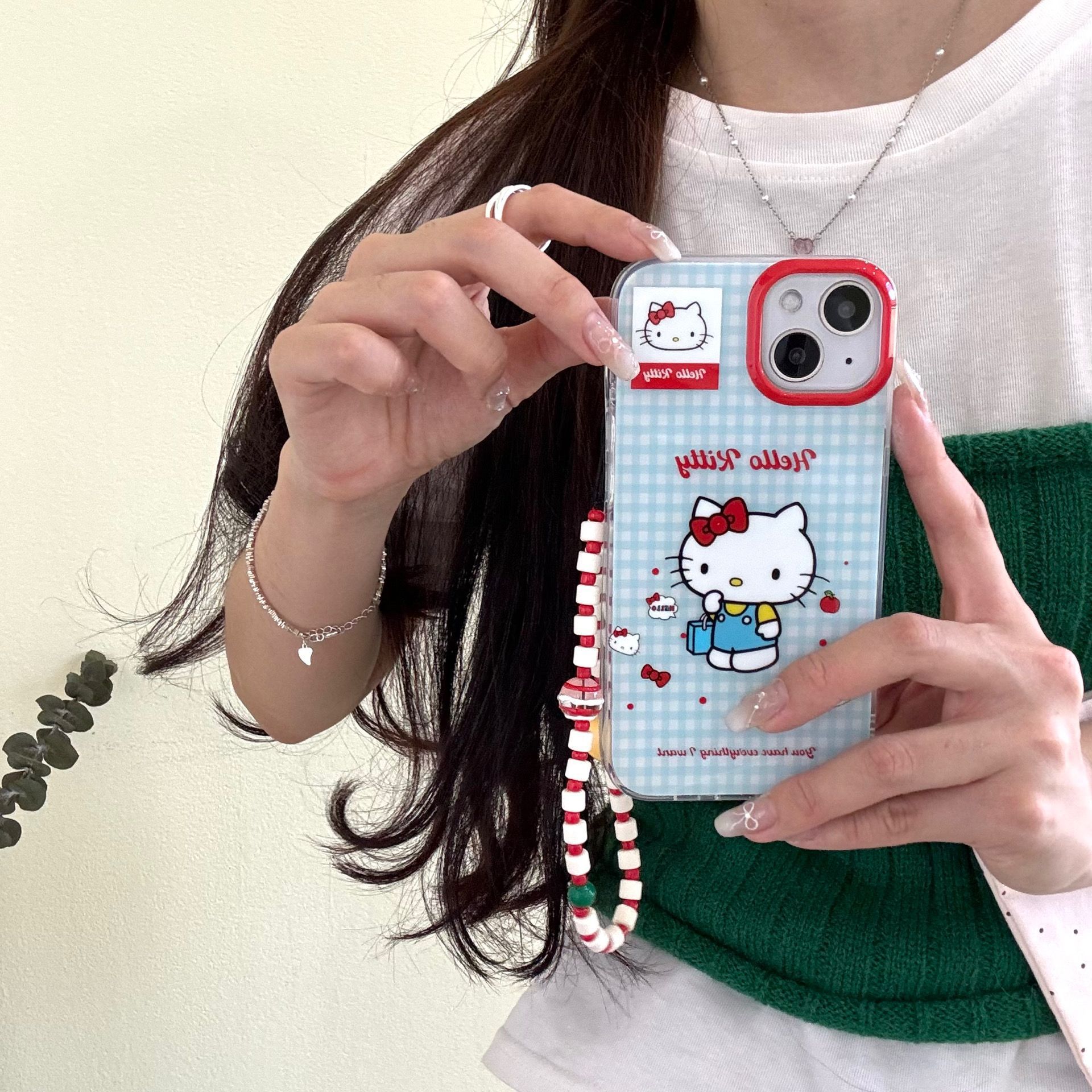 Capa azul de dibujos animados gato de compras IPhone15promax doble capa Apple 15pro/14 funda para teléfono móvil aplicable 13